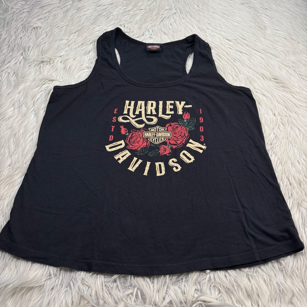 Harley-Davidson Women's 3X Black Studded Rose Logo Graphic Tank Dallas Texas